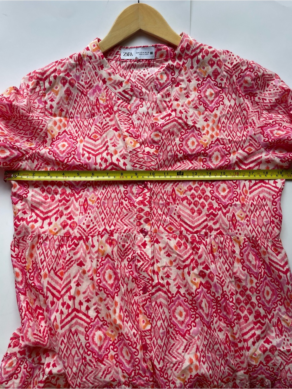 ZARA Pink Boho Print Tiered Midi Dress | Size M | 100% Cotton | 3/4 Sleeve - Picture 6 of 6